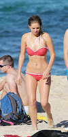 Samara Weaving in a Red Polka Dot Bikini on the beach in Australia