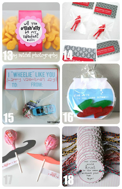 Goldfish, Parachute Men, Matchbox Car, Swedish Fish, Mustache and Friendship Bracelet Valentines for Kids Collage