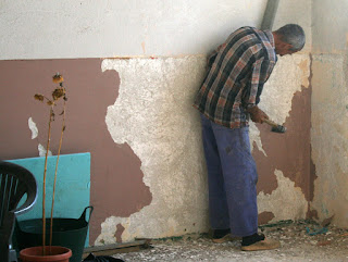 Sally starts chipping away at the paint Sally starts chipping away at the paint