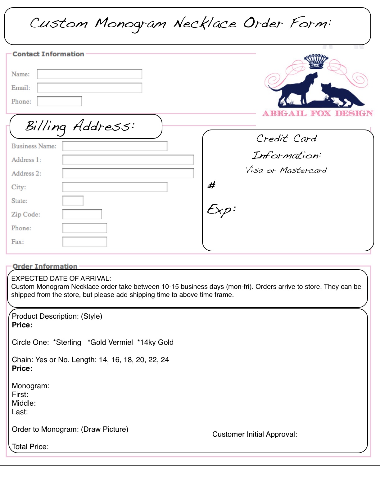 monogram order form template