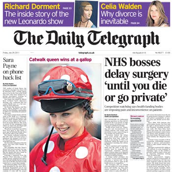 NHS bosses delay surgery "until you die or go private'. D Telegraph