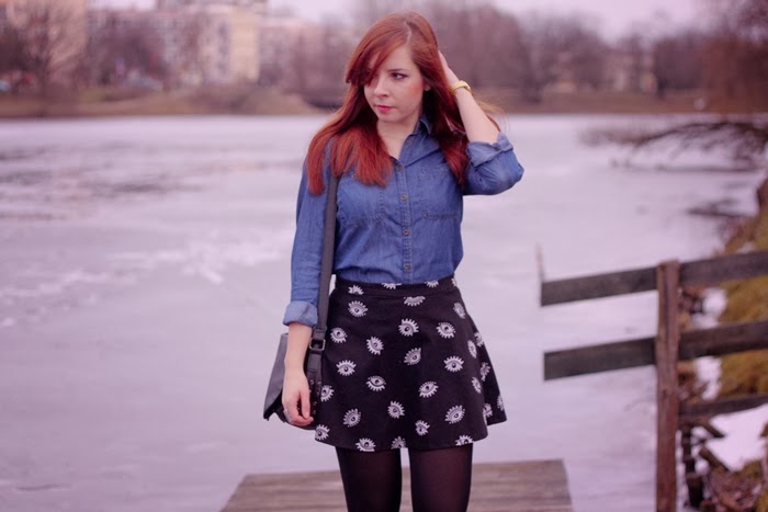 Jeans shirt& Skater skirt