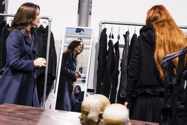 Crown Princess Mary of Denmark visits the design student collections Designers Nest on January 30, 2015 in Copenhagen.