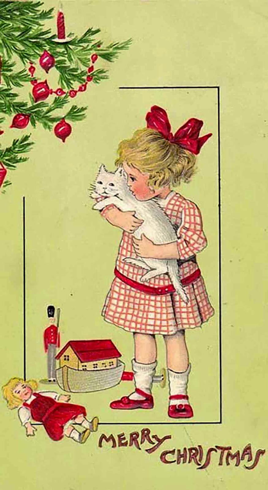 ArtzeeCCC Vintage Victorian Girl with Kitten Christmas Postcard Image