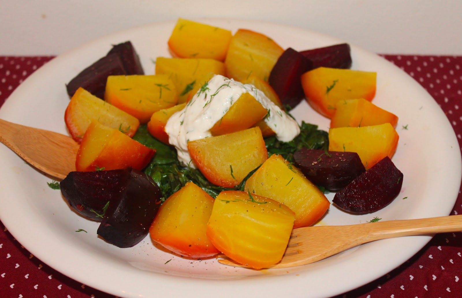 Savory Moments Warm beets with horseradish and dill sour cream