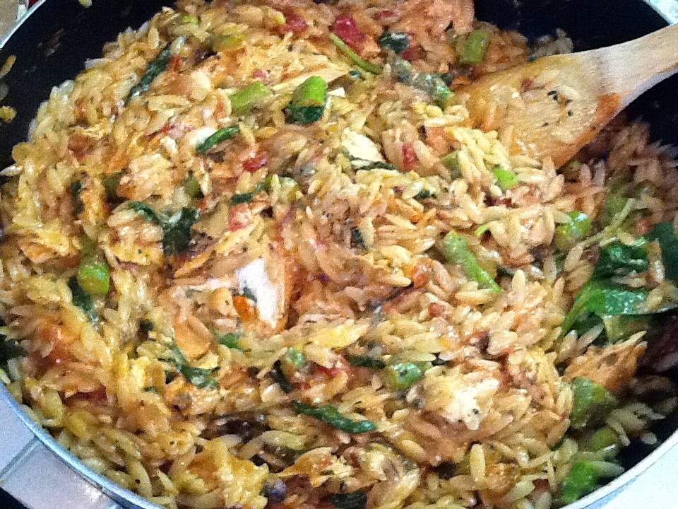 Mommy and Baby food Orzo with Grilled Chicken, Baby Spinach, Mushrooms