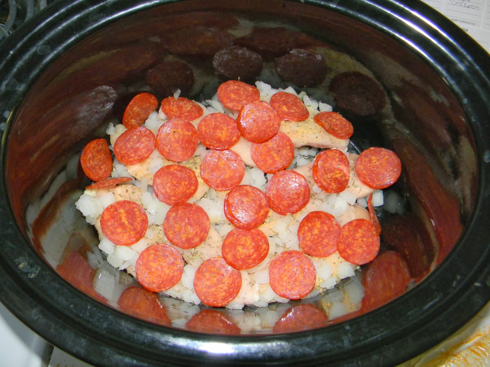 Growing to Four Crock Pot Pepperoni Chicken