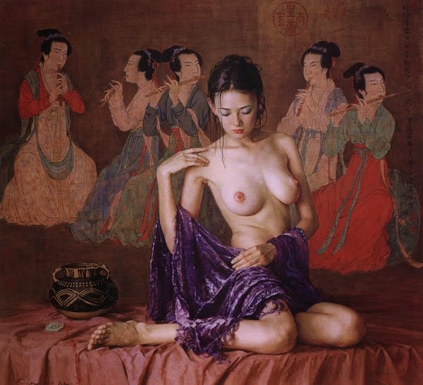 Guan Zeju pinturas foto-realistas mulheres bailarinas sensuais