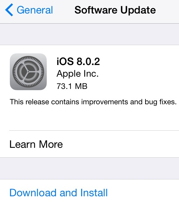 Apple iOS 8.0.2 (12A405) OTA Update Apple iOS 8.0.2 (12A405) OTA Update