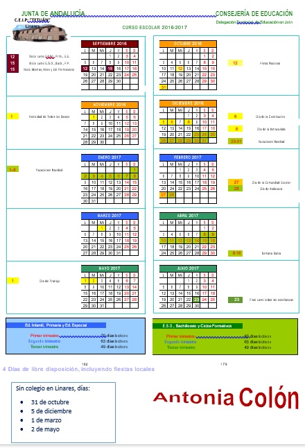 CALENDARIO ESCOLAR DE LINARES