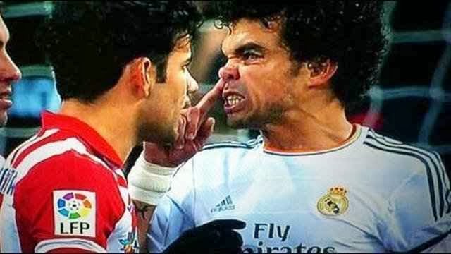 Pepe y Diego Costa Real Madrid Atlético mocos hostias patadas pelea cerdo derbi