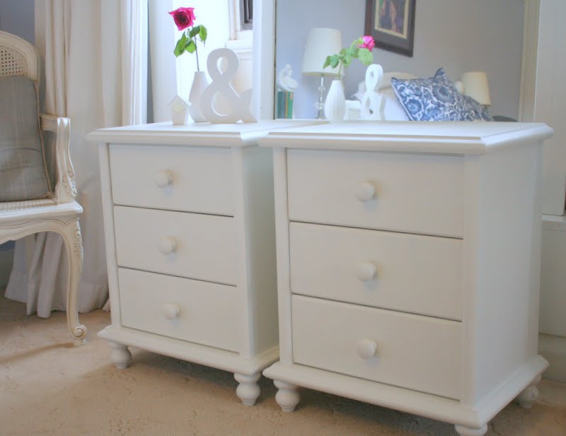 Lilyfield Life White Painted Bedside Tables and a Rose