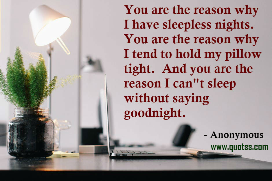 Image Quote on Quotss - You are the reason why I have sleepless nights. You are the reason why I tend to hold my pillow tight. And you are the reason I can"t sleep without saying goodnight. by