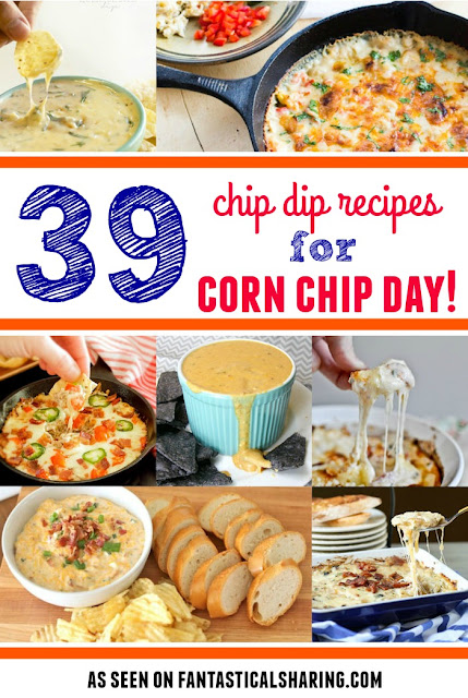 Grab a chip (or two or eighty) - it's time for 39 Chip Dip Recipes for Corn Chip Day #roundup #dip #appetizer #recipe