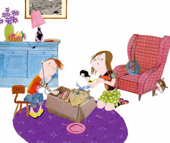 Robert Wagt kids playing doctor illustration illustration by Robert Wagt of two kids playing doctor with their sick dog
