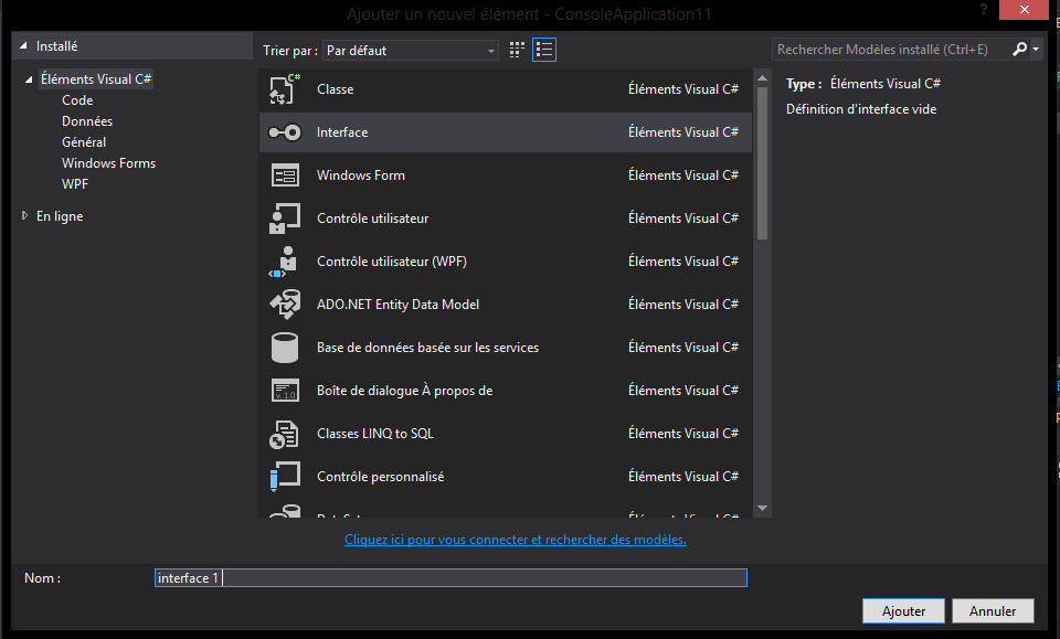 les interfaces en c (visual studio) programmation C & C