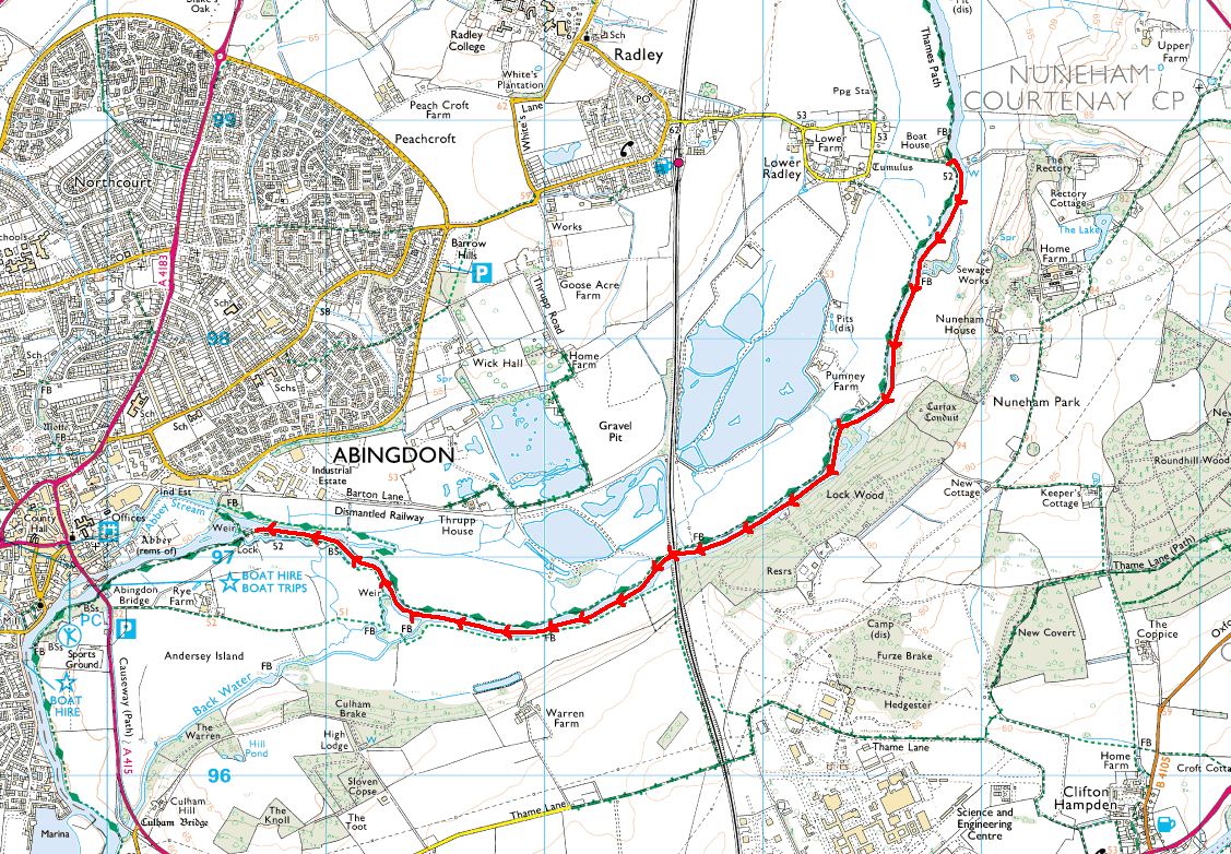 OSS Swim the Thames Swim 23 Map Radley to Abingdon Lock