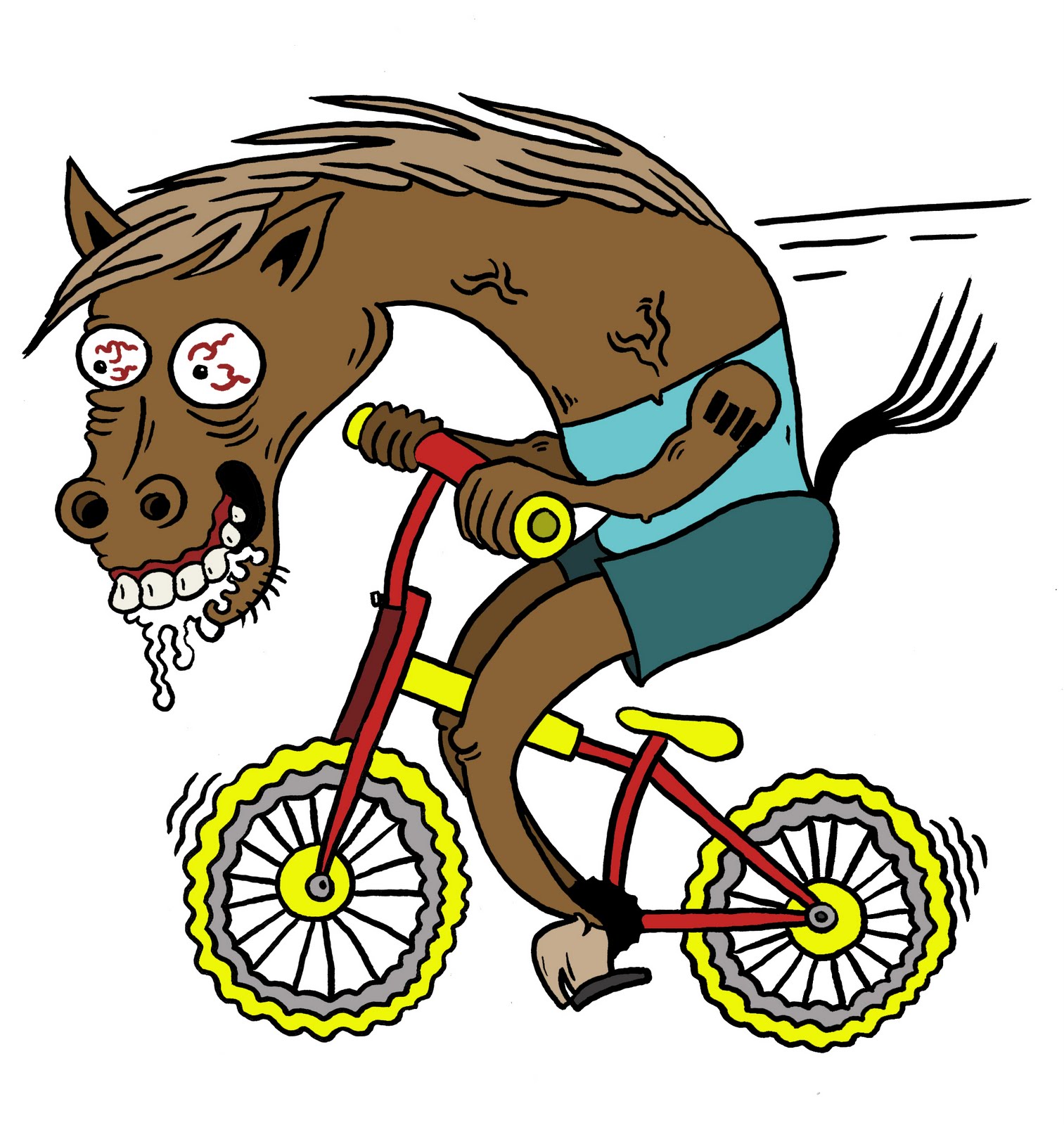 horse with hands riding a bike
