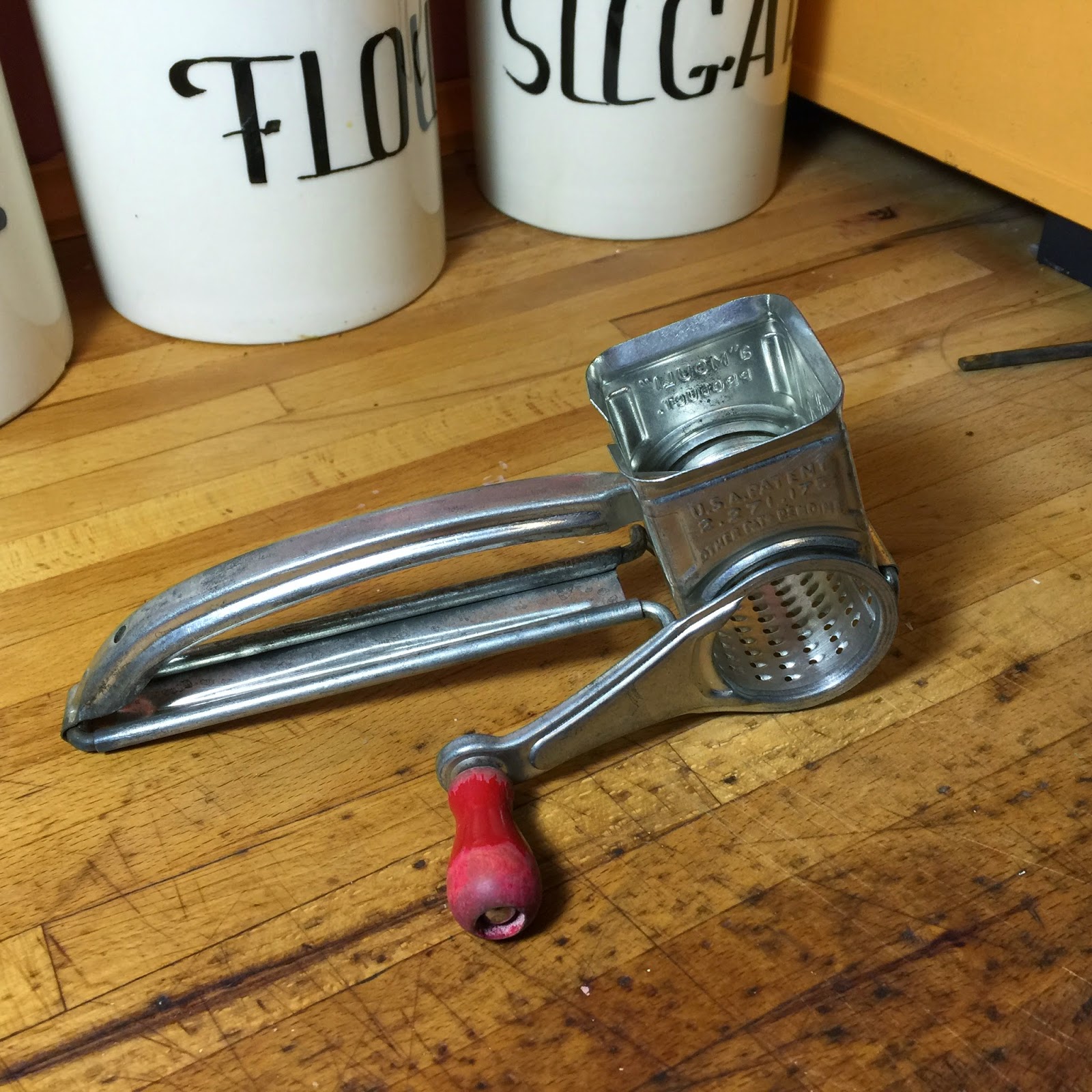 Vintage 1950 MOULI Cheese Rotary Hand Crank Grater Shredder Red