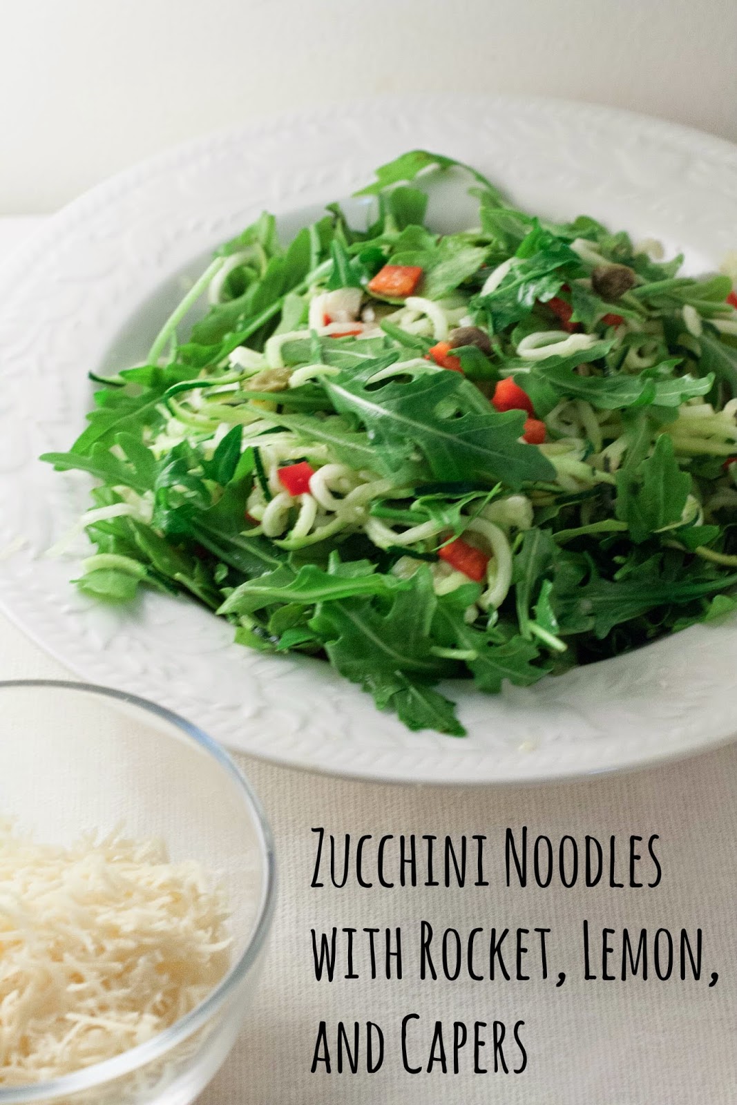 Simply Cooked Zucchini Noodles with Rocket, Lemon, and Capers