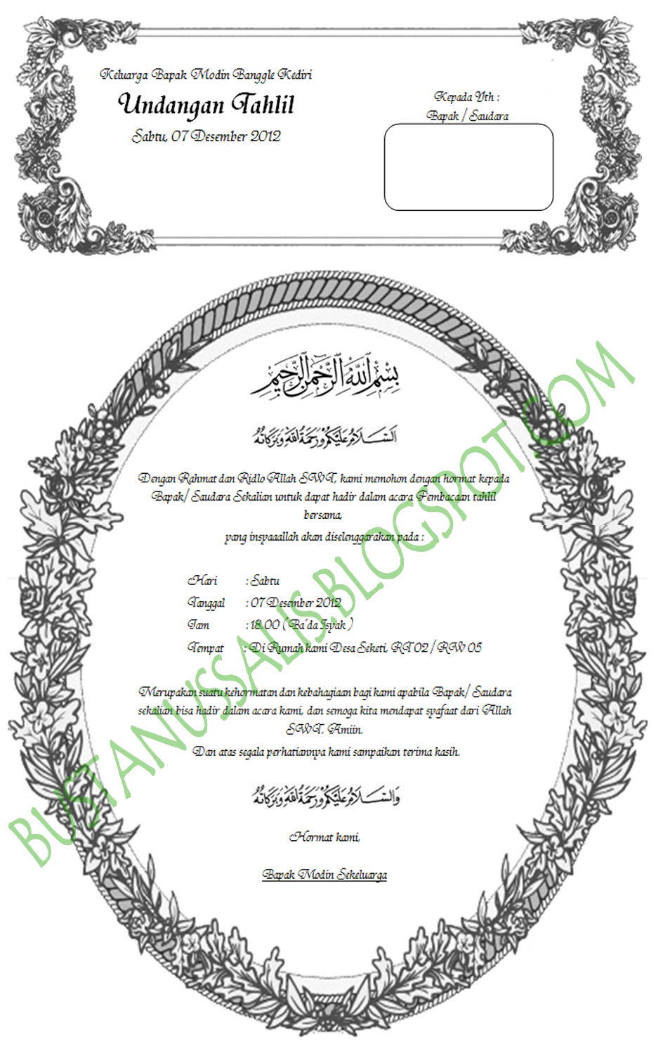 Download template undangan Walimatul ursy, tahlil dan Aqiqah dengan