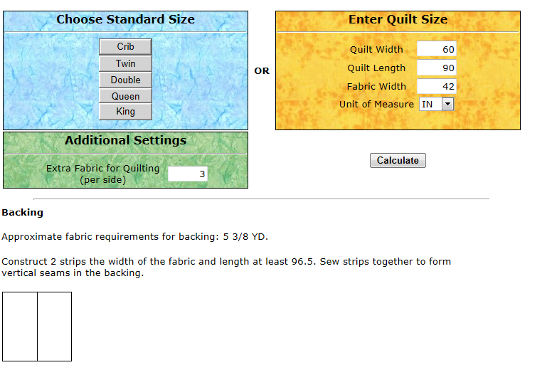 Quilt Backing Calculator Update
