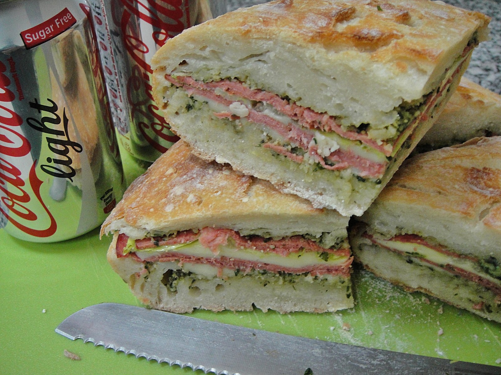 Maryam's Culinary Wonders 457. Pressed Salami Pesto Sandwich