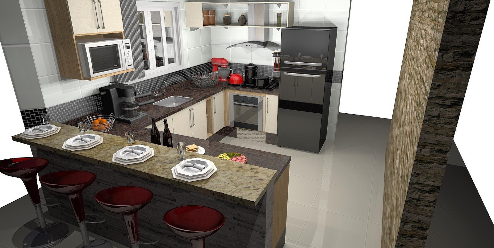 #A85C23 PROJETO DESIGN DECORAÇAO 1600x803 px Projetos De Cozinha Com Passa Prato #267 imagens