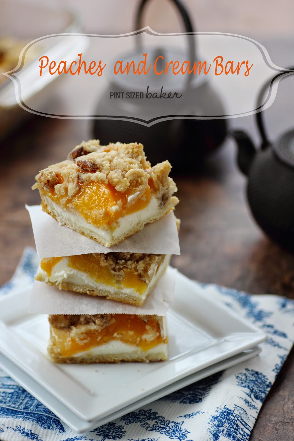 An image linked to my Peaches and Cream Cheesecake bar recipe
