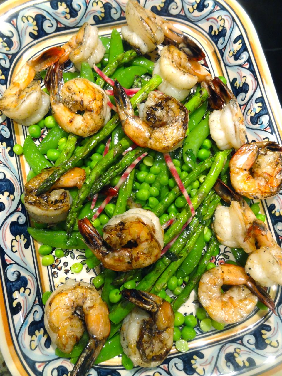 Scrumpdillyicious Spring Pea & Asparagus Salad with Shrimp & Chioggia