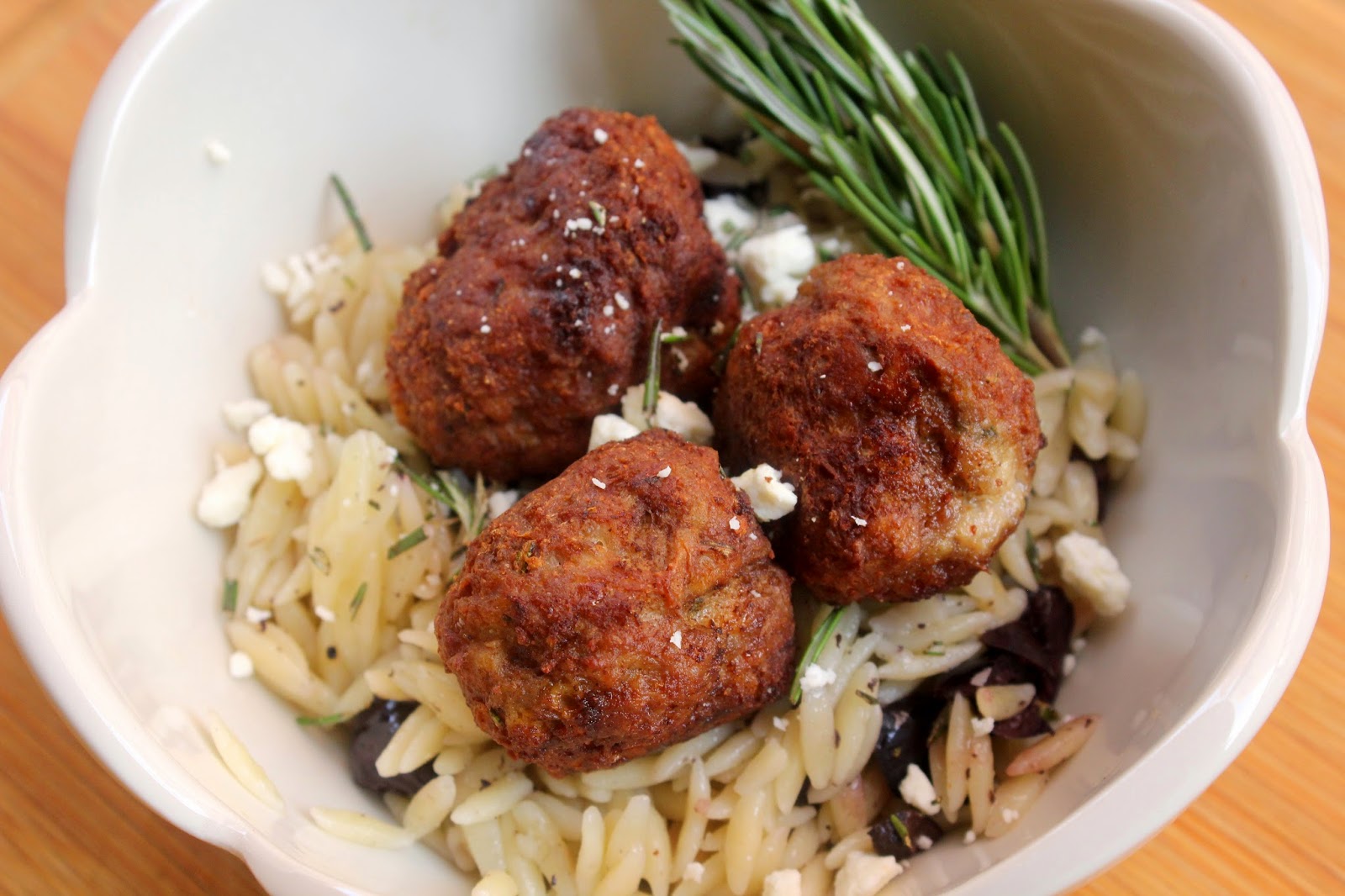 All Sauced UP! And nowhere to go.. Lamb Meatballs w/Orzo Salad