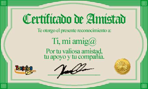 CERTIFICADO DE AMISTAD