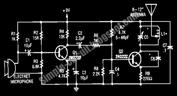 Simple Circuit Design: Simple 9V Wireless Microphone FM Transmitter Circuit