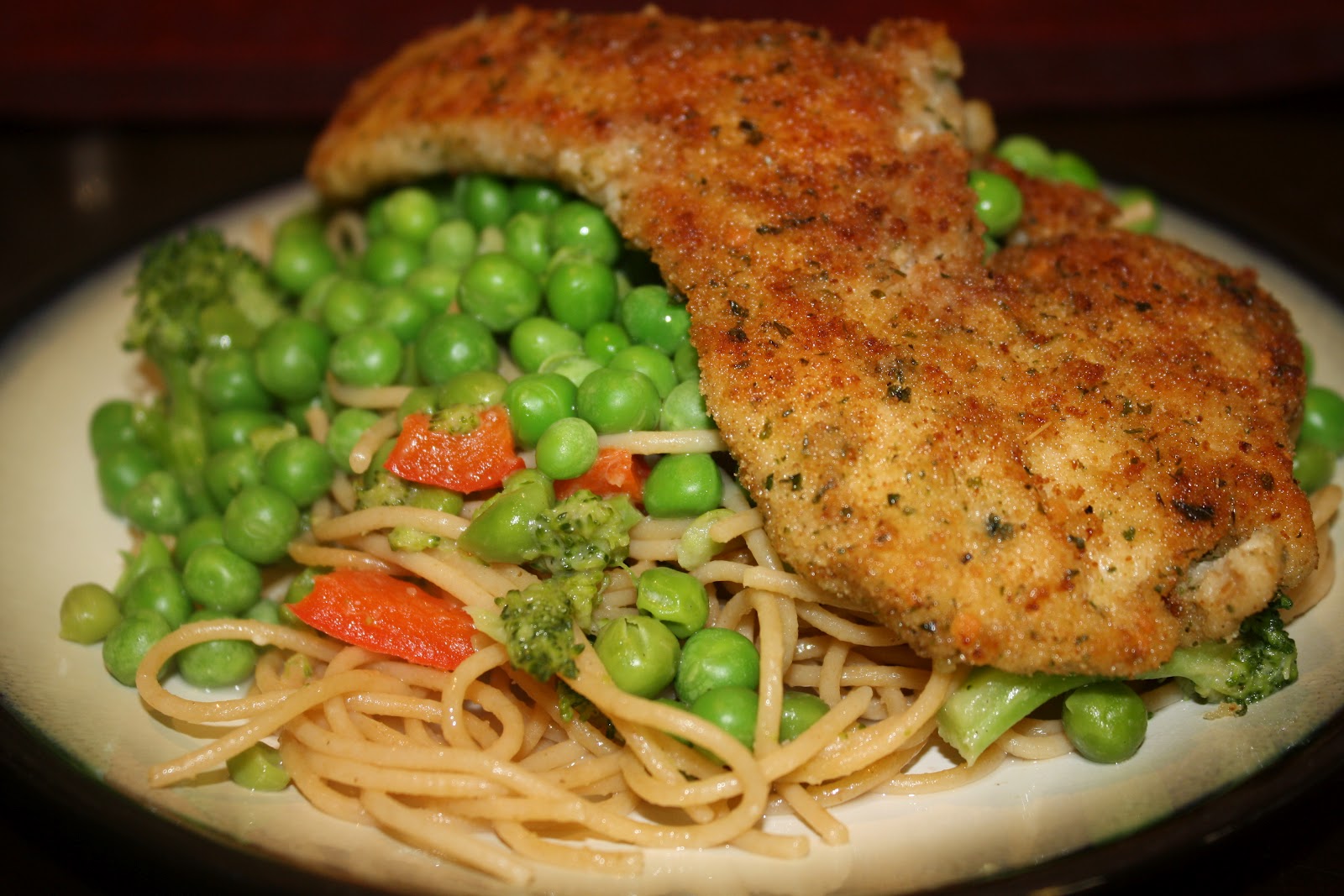 CaraCakes Summer Pasta with Breaded Chicken
