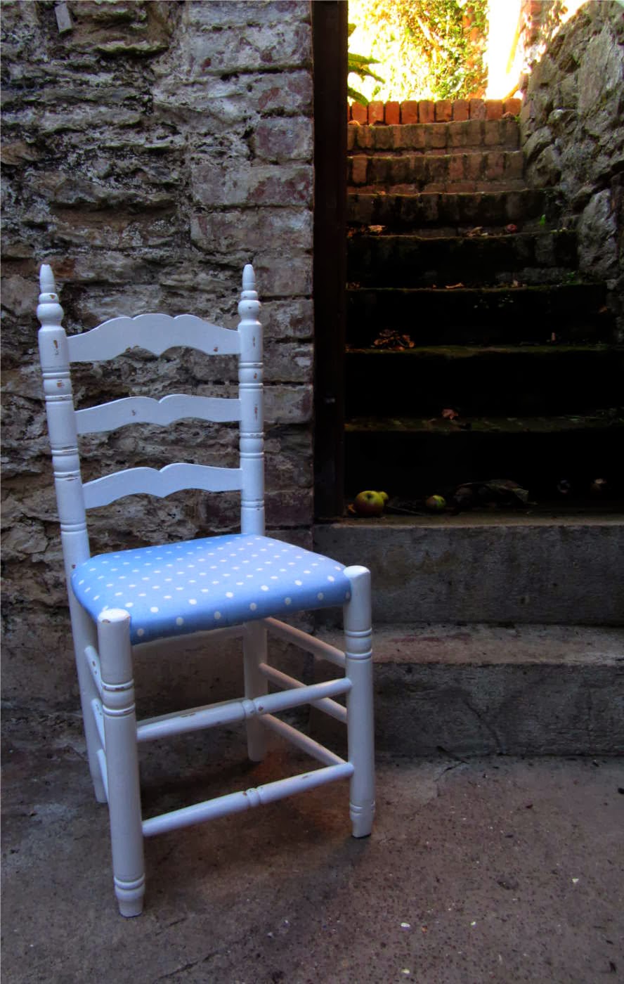 Clare Willcocks Shabby chic chairs with polkadot seats renovation