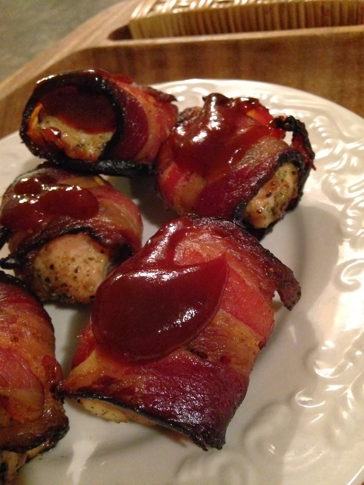 Bacon Wrapped Chicken Bites with BBQ Sauce Turnips 2 Tangerines