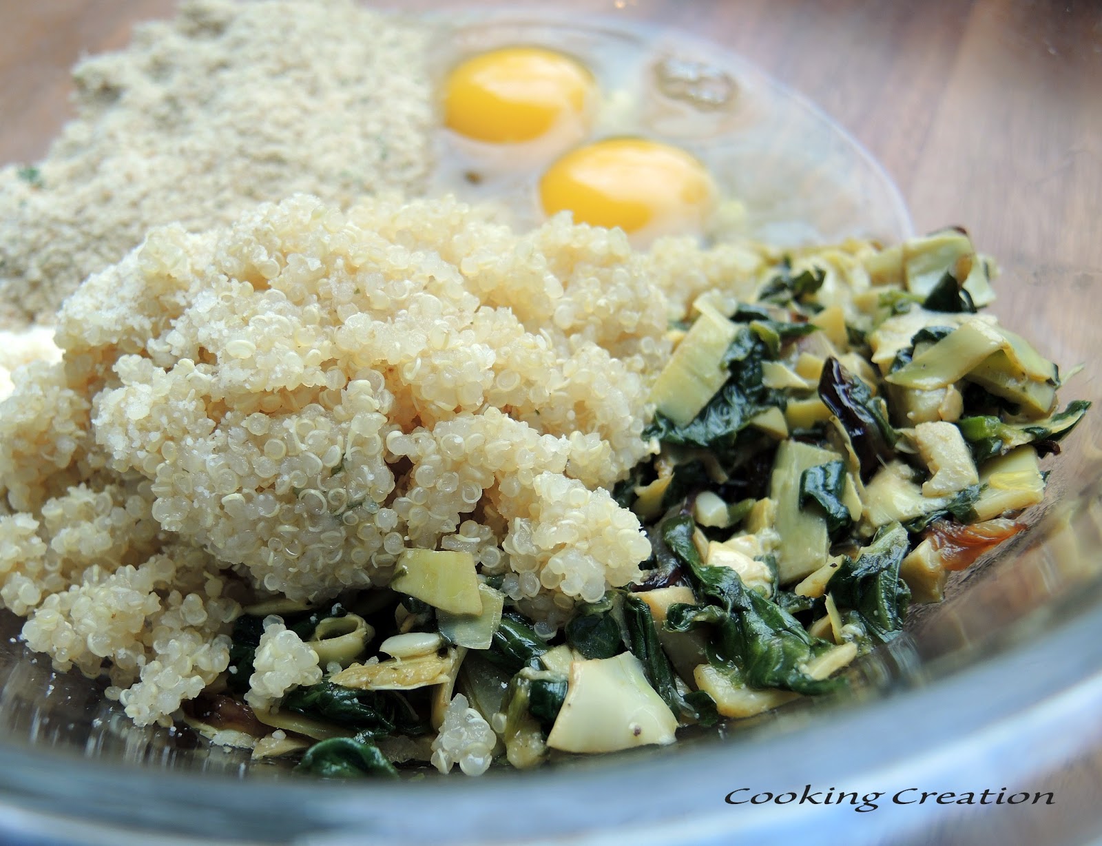 Cooking Creation Quinoa Cakes with Artichoke, Spinach & Caramelized Onion