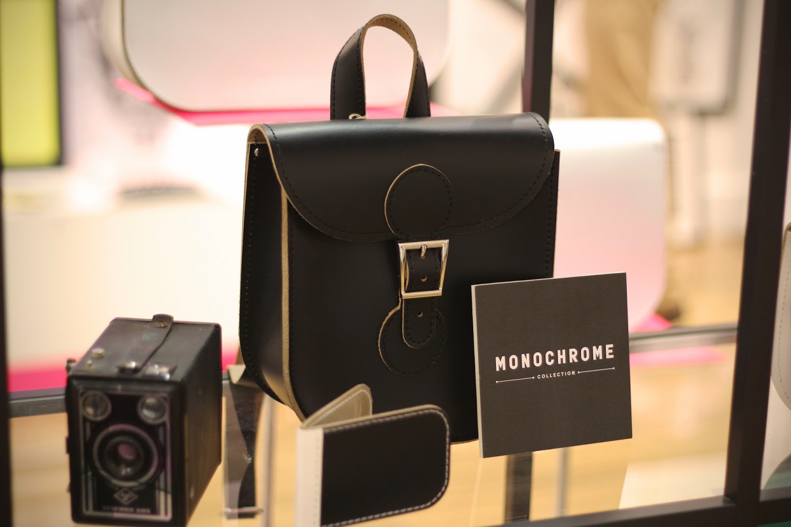 Brit Stitch Monochrome Collection Brit Stitch Monchrome Black Leather Satchel Backpack