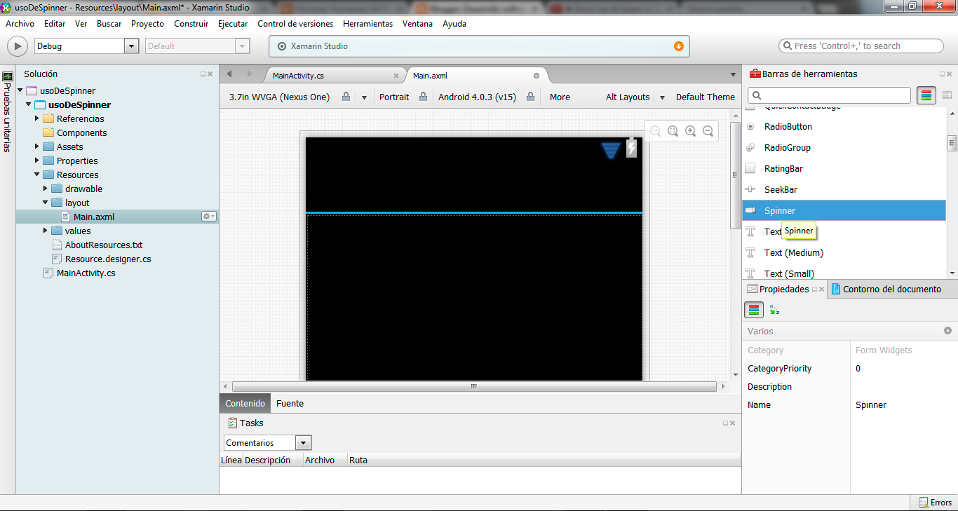 Uso de spinner Xamarin.Android