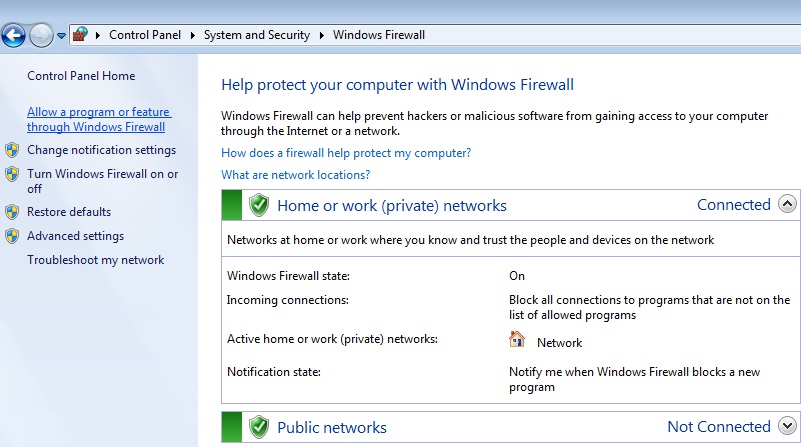 Windows firewall Exceptions 