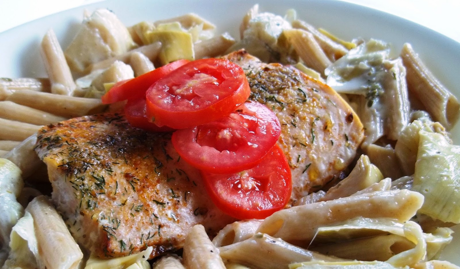 Christy's Cooking Creations Skinny Salmon Alfredo with Artichokes