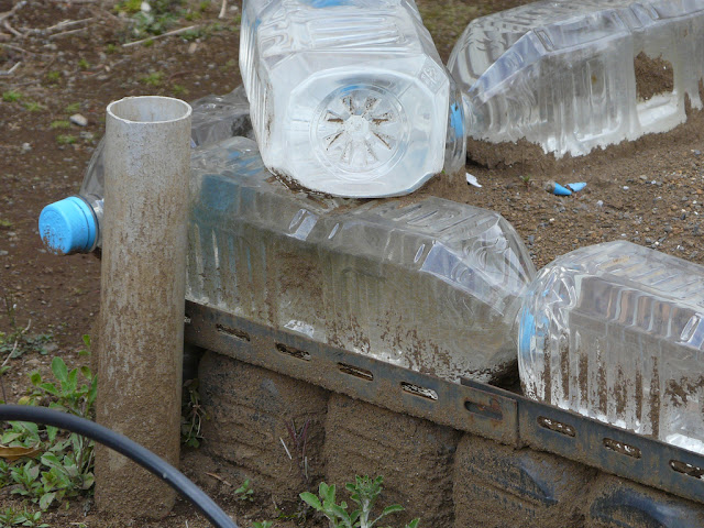 Canteiros feitos com garrafas PET recicladas