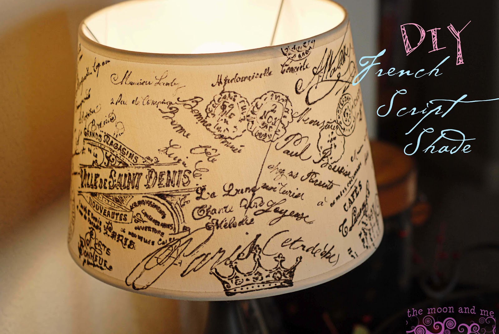The Moon and Me DIY French Script Lampshade Copycat