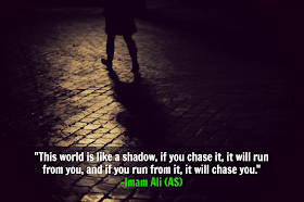 This world is like a shadow, if you chase it, it will run from you, and if you run from it, it will chase you. -Imam Ali (AS)
