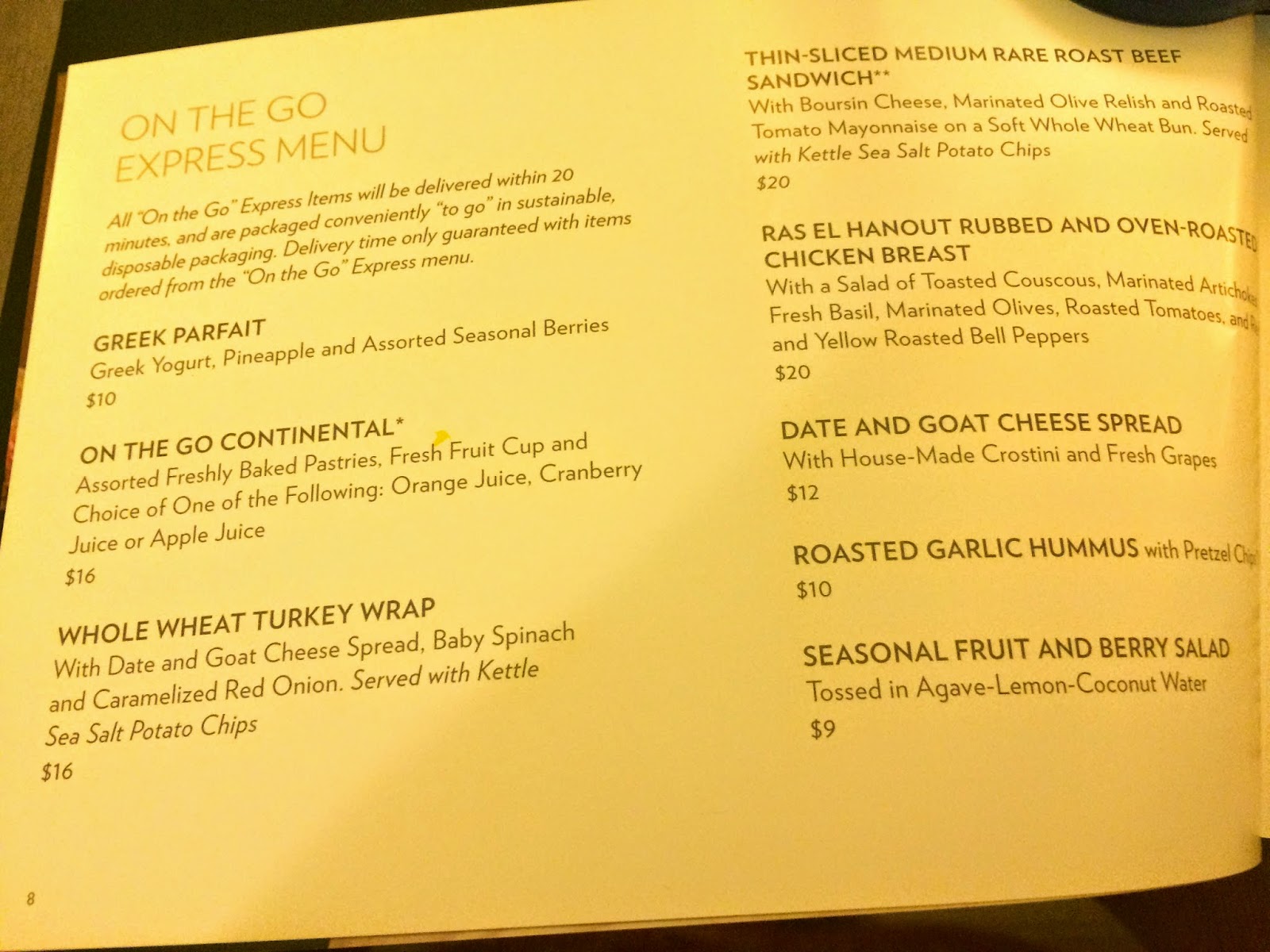 LAS VEGAS DAZE Mandalay Bay Room Service Menu as of June 2014
