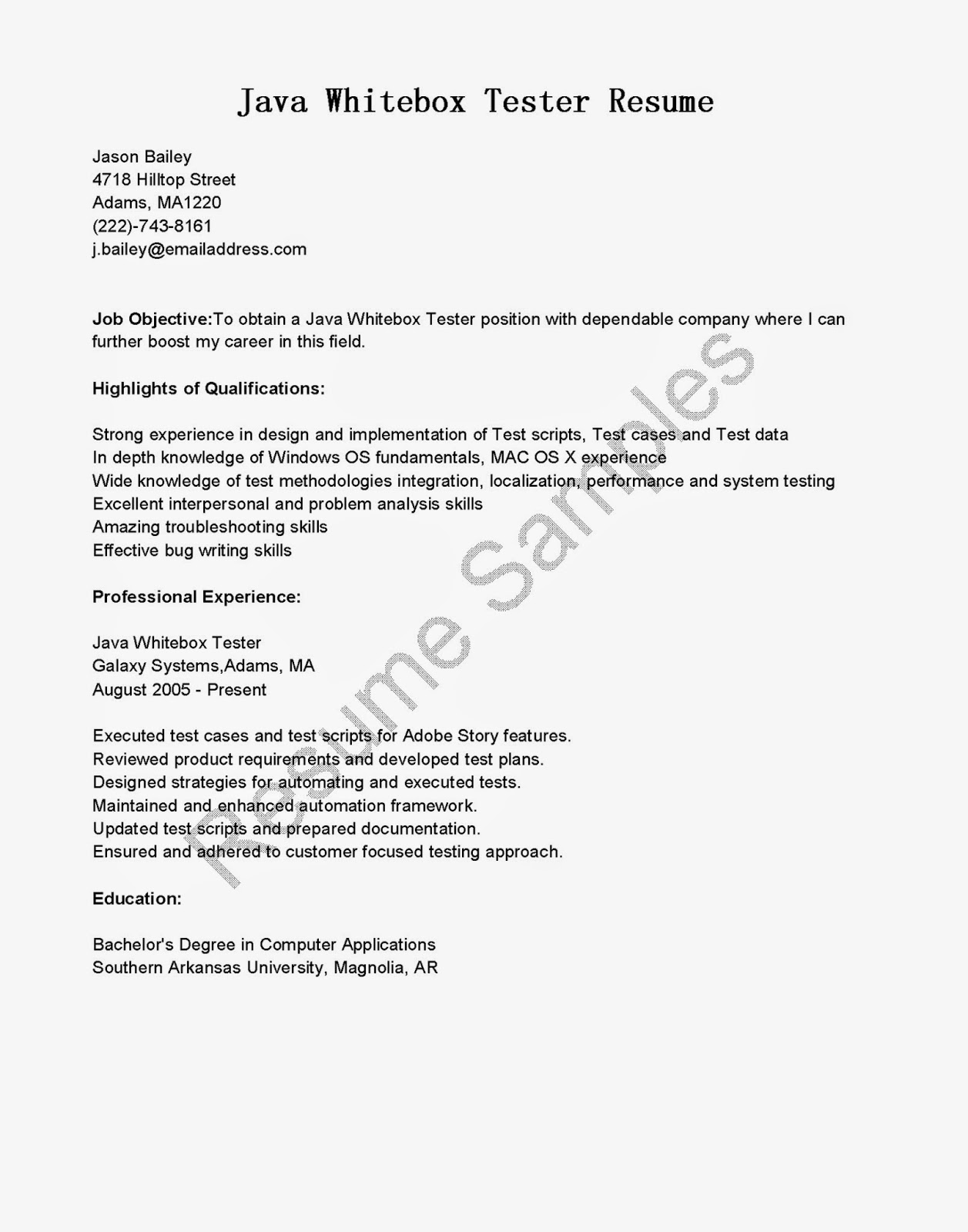 Java Whitebox Tester Sle Resume resume sles java whitebox tester resume sle Java Whitebox Tester Sle Resume resume sles java whitebox tester resume sle