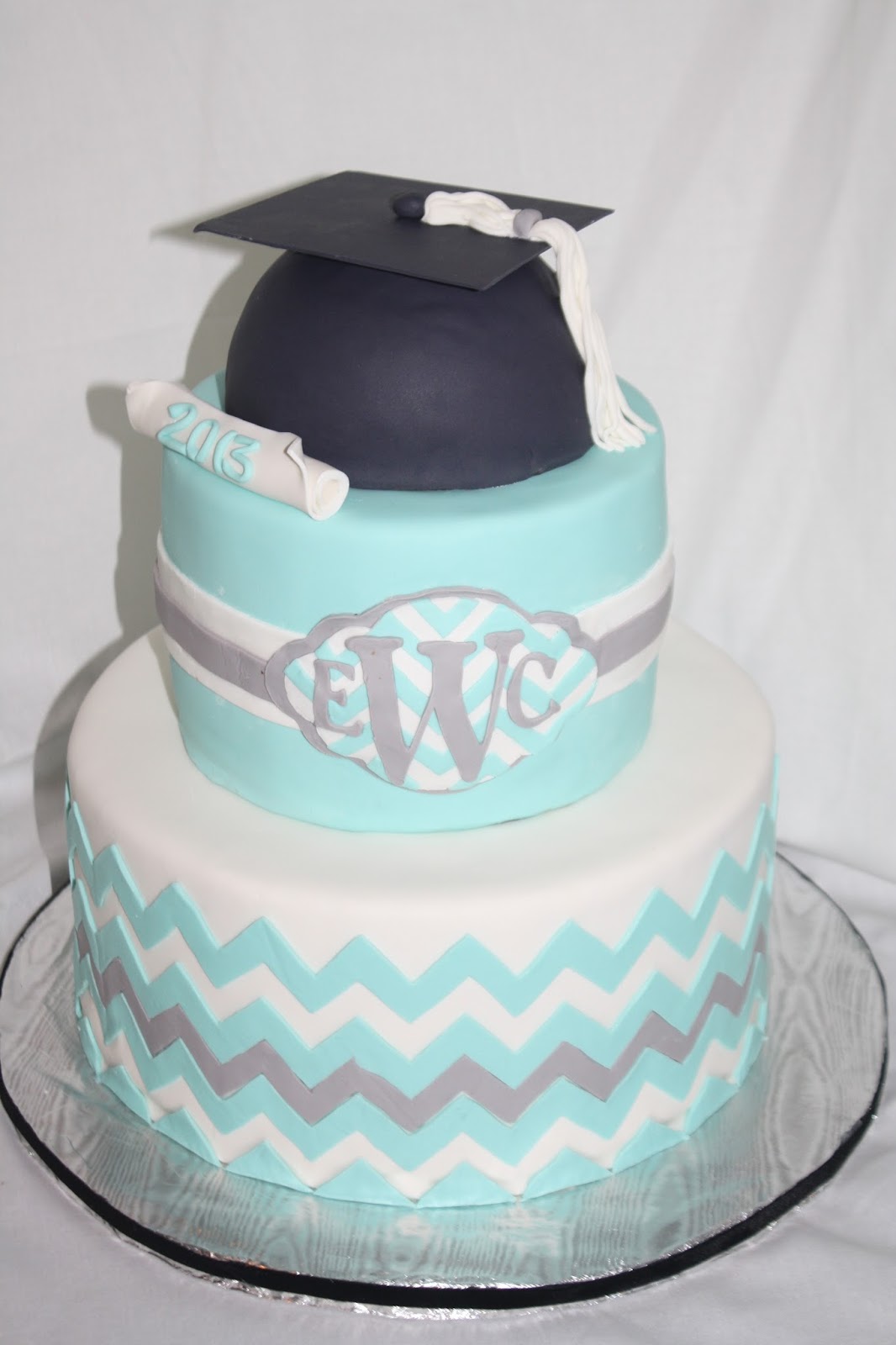 Hock Cakes LLC Tiffany Blue Chevron Graduation Cake
