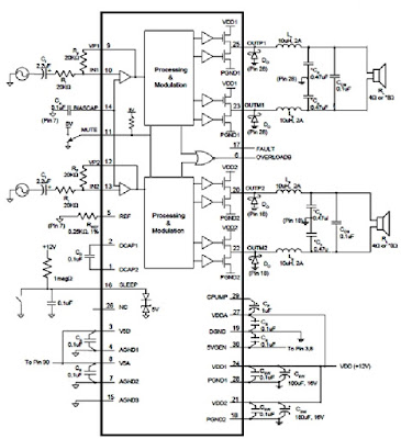 Hình 10 - Sơ đồ nguyên lý mạch khuếch đại công suất âm thanh. 