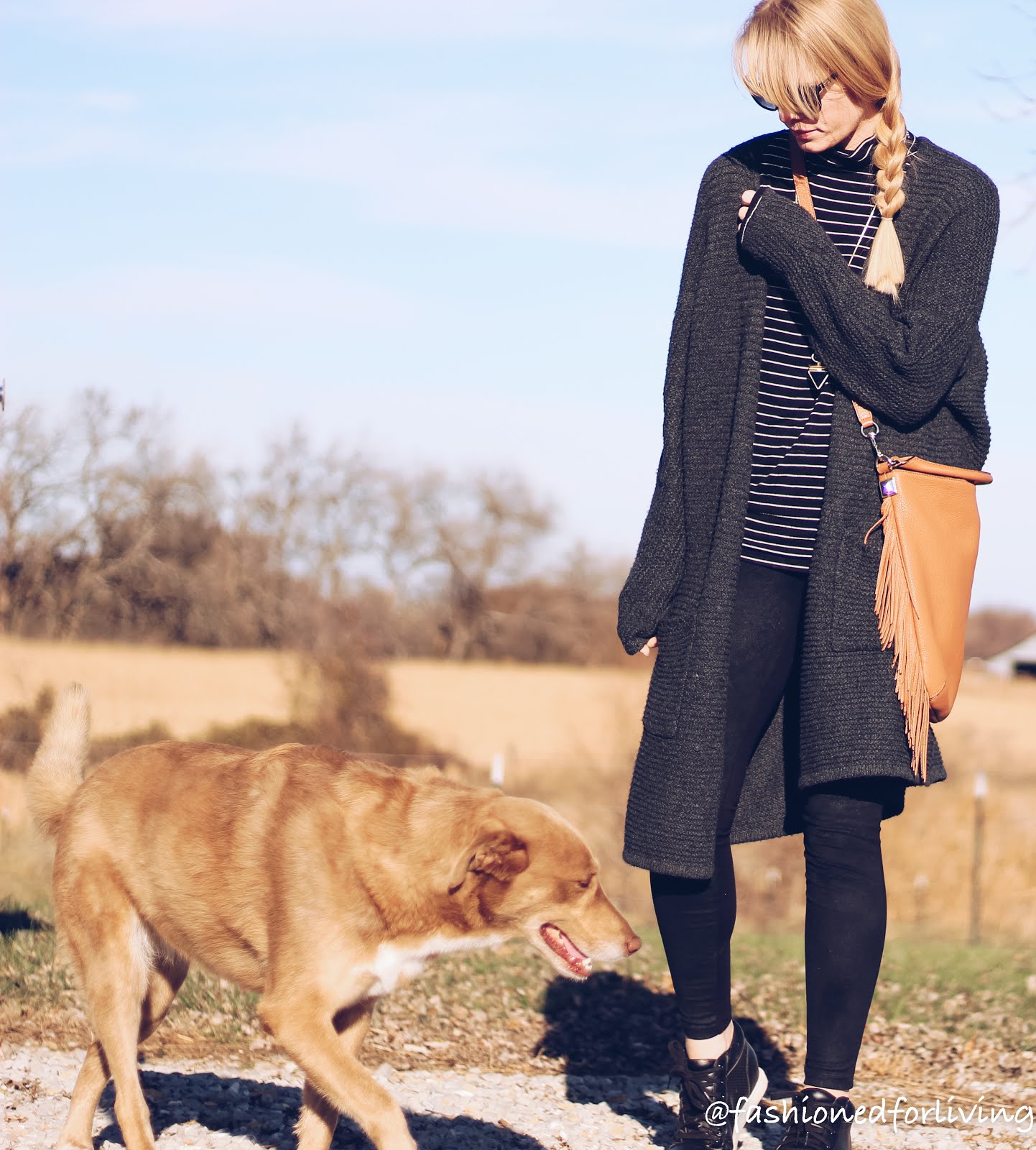Fashioned For Living: long cardi coat outfit with suede leggings