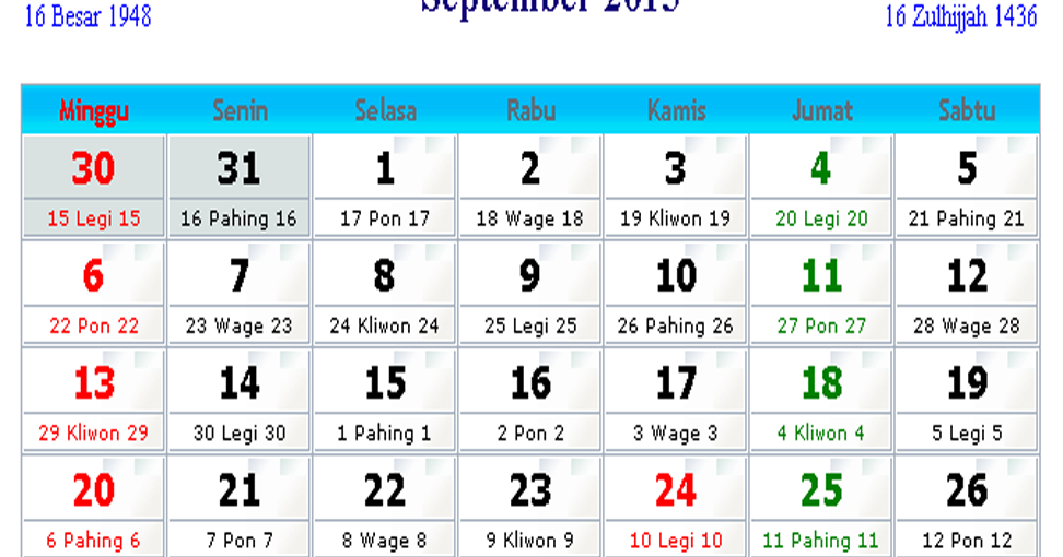 Kalender Indonesia September 2015 Kalender Indonesia 2017